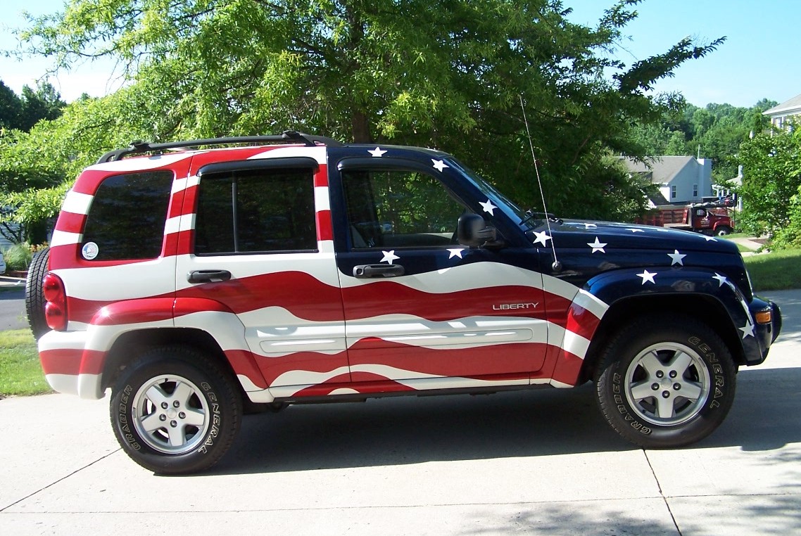 Passenger side of Flag Jeep