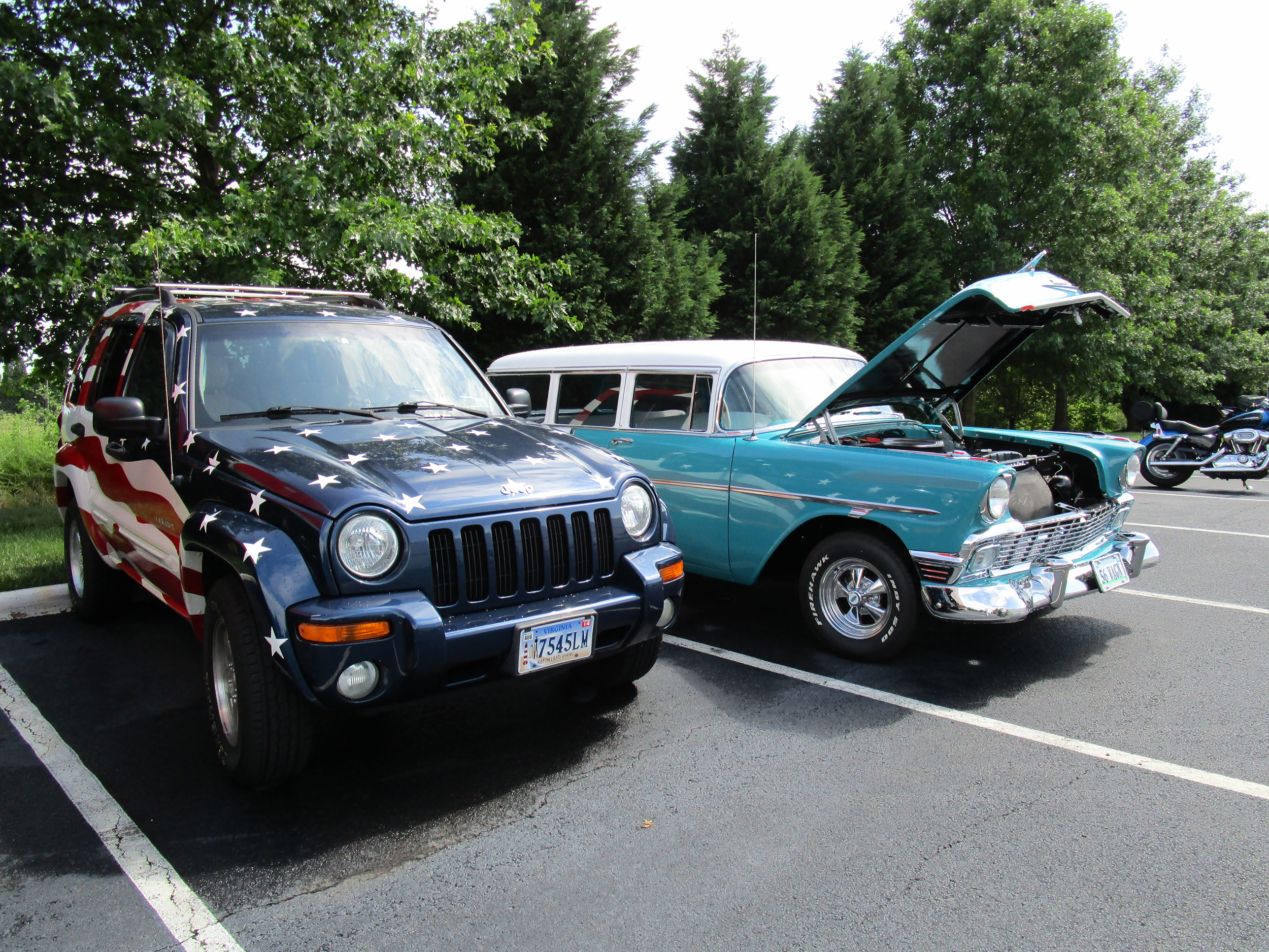 Flag Jeep with the '56 Chevy Wagon